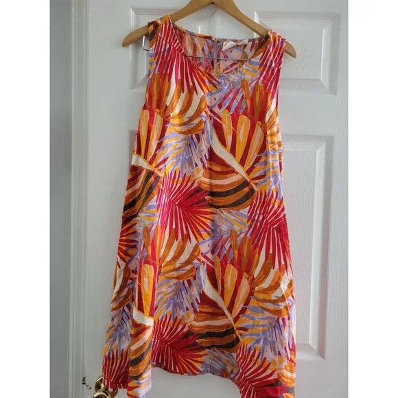 C&C California Dresses | C & C California Orange Red Linen Sleeveless Palm Tree Print Dress Size Xl | Color: Purple/Red | Size: Xl | Nymiriatesone's
